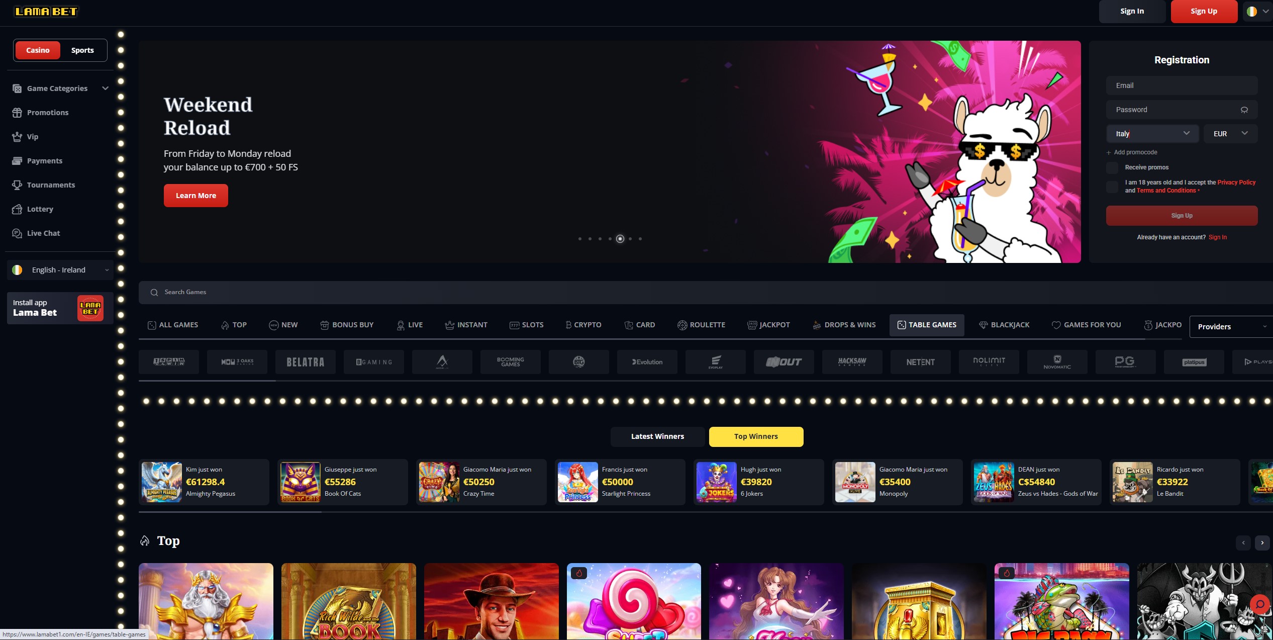 Interfaccia di scommesse live Lamabet con quote ufficiali dinamiche